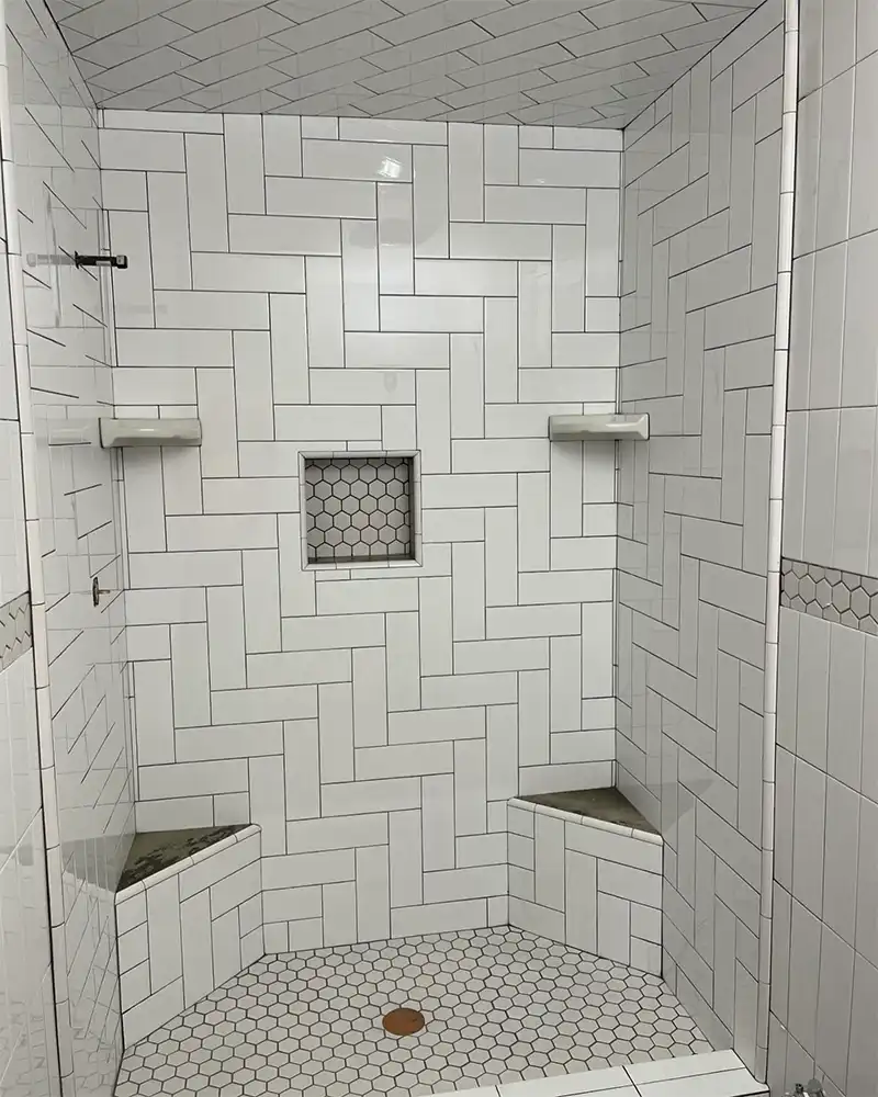 white tile bathroom project